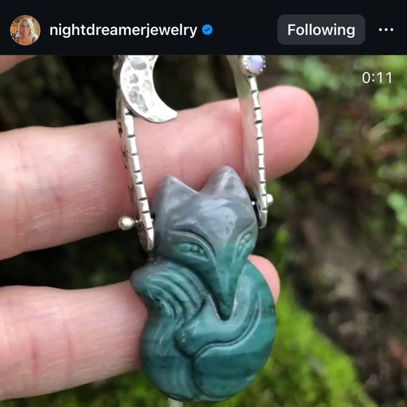 🦊 Trade for K!  Nightdreamer Jasper Swinging Fox and Opal Moon Pendant Necklace - Picture 15 of 16